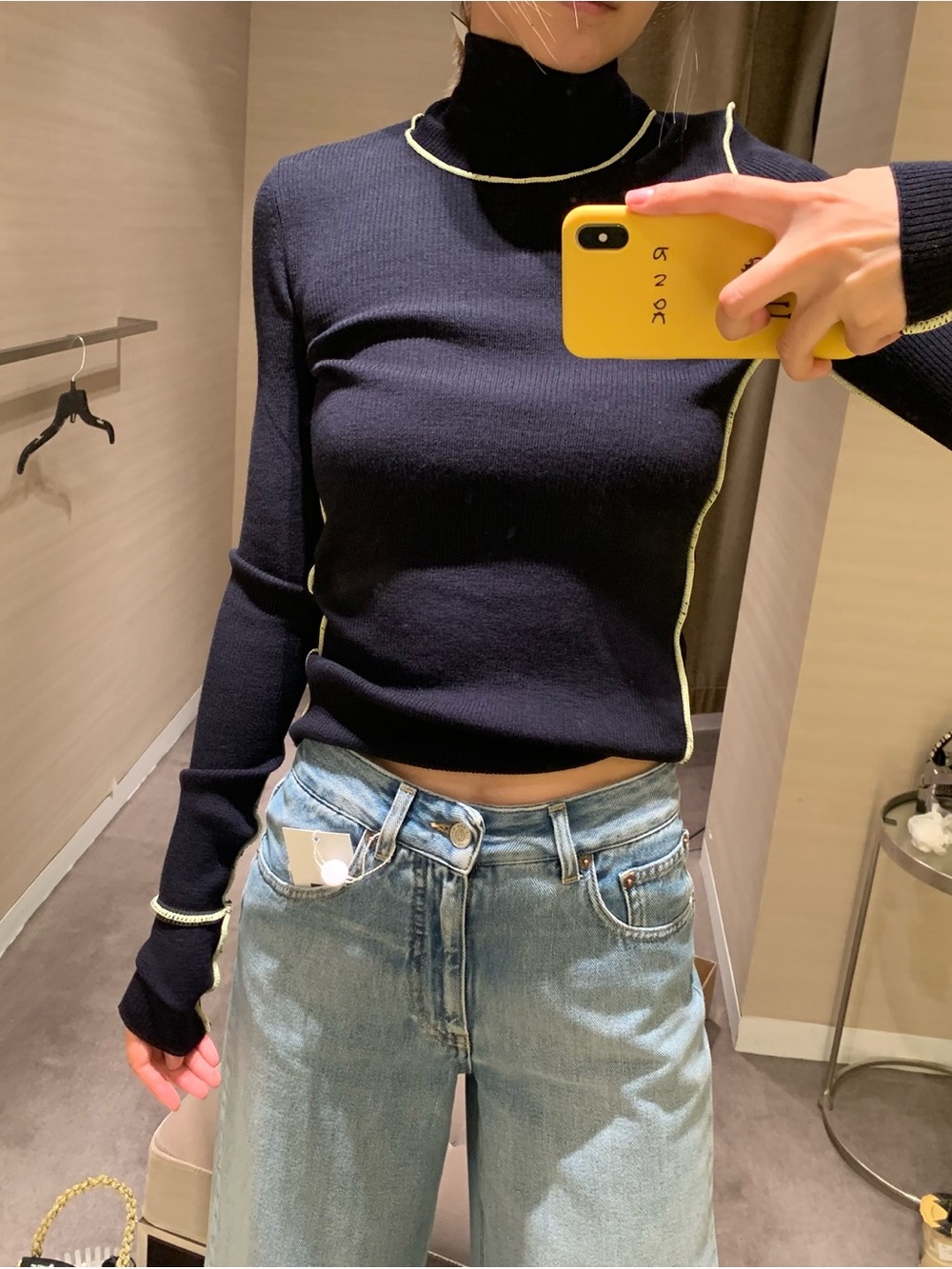 Maison Margiela Navy Turtleneck Sweater With Contrast Stitching View 3